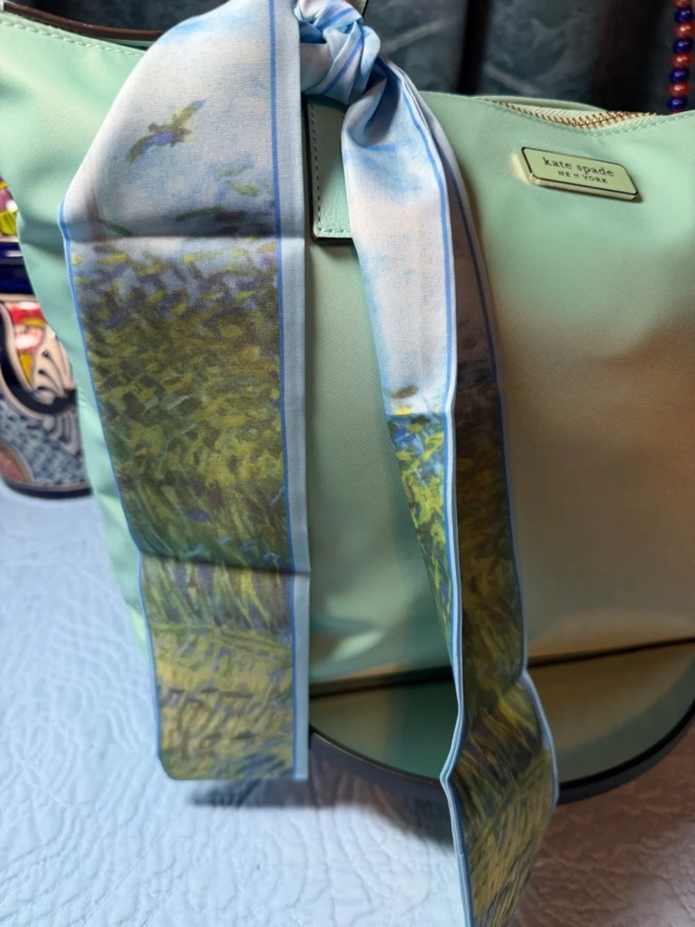 kate spade Mint Green Tote with Accent Scarf 11 x 10 - Picture 2 of 12